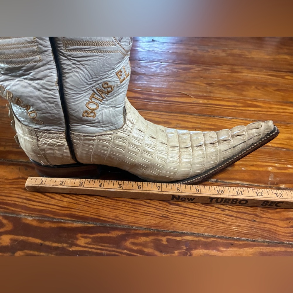 Cream Exotic Leather Men's Western Cowboy Boots - Picture 6 of 6